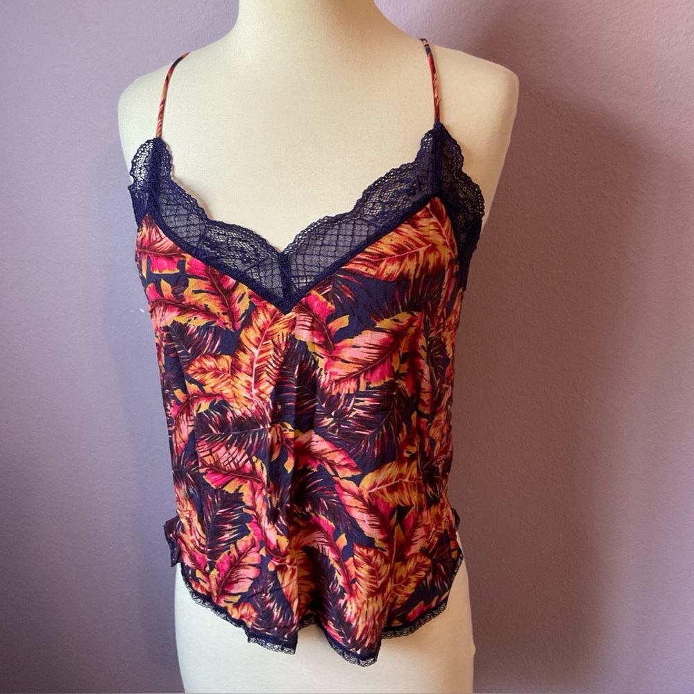 Love Stitch Purple Red Lace Trim Cami Top Ferns Small